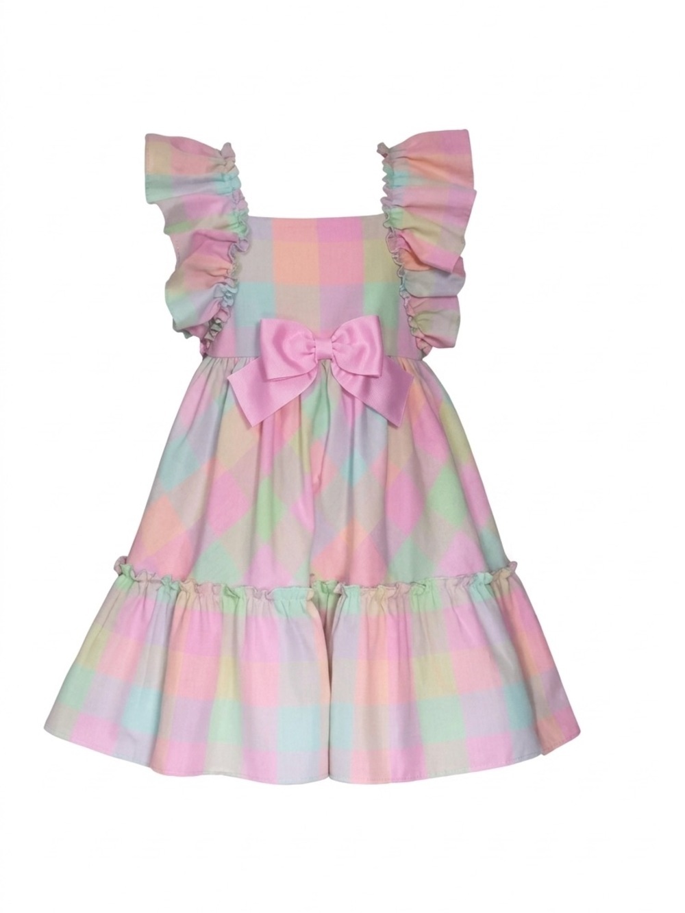 NWT Bonnie Baby 3-Piece Pastel Plaid Dress Set with Headband - 18M